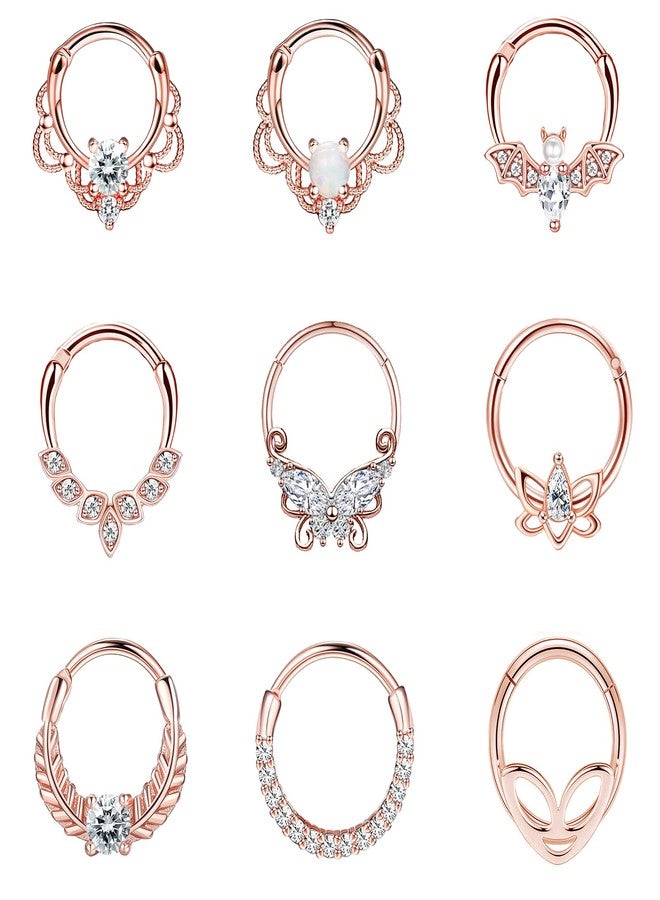 Staligue 9Pcs 16G Septum Clicker Rings Stainless Steel Hoop Hinged Segment CZ Opal Nose Rings for Women Cartilage Tragus Hoop Helix Daith Earrings Nose Piercing Jewelry 8MM - Image 1